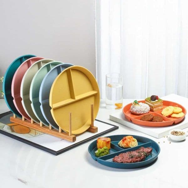 Divided Plate Eco-Friendly Wheat Three-Compartments Straw Reusable Children Dishes Anti-fall Plastic Kitchen Dinnerware Plates C260611