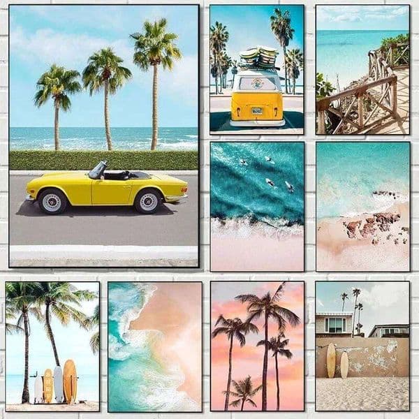 Summer Sunshine Beach Surf Palm Trees Sea View Poster Canvas Paintings Wall Art Pictures Home Decor 26L0611