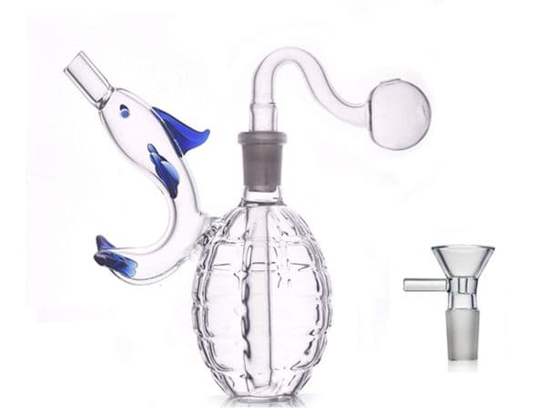 Wholesale Colorful Travel dolphin Design Mini glass oil burner pipe Creative Water tobacco bong hooakh With 14mm male smoking oil banger bowl