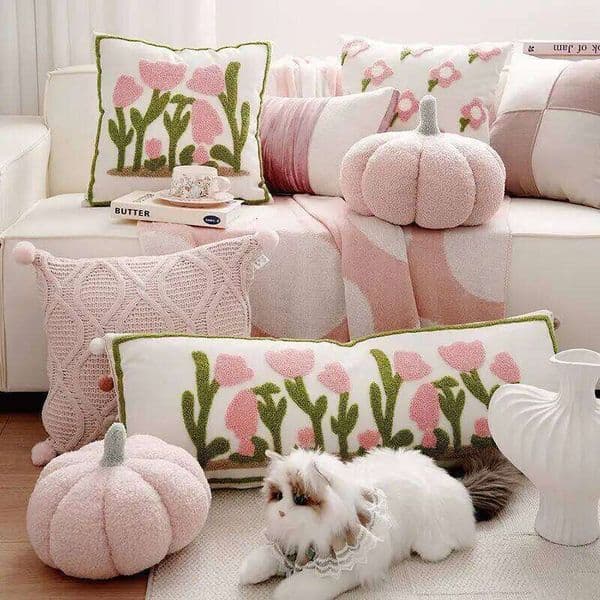 30X50/45X45/35x90CM Pink Fresh Throw Pillow Rural embroidery Stamping Waist Cushion Cover Decor Home Decorative Pillowcase 26Y0611