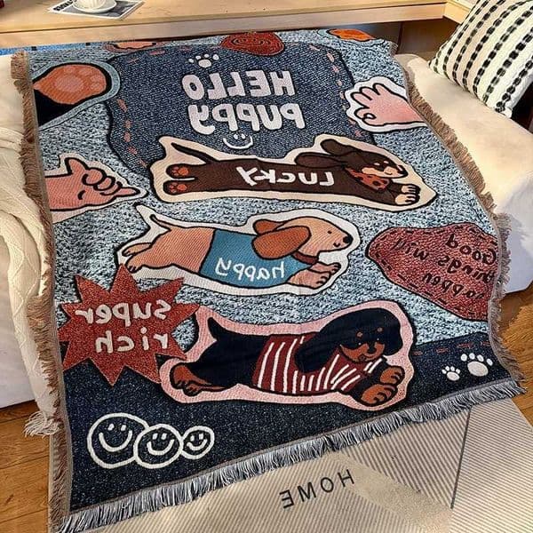Kawaii Korean Cat Dog Throw Blanket for Beds Cartoon Animal Camping Picnic Mat Outdoor Blankets Tapestry Sofa Home Decoration D260611
