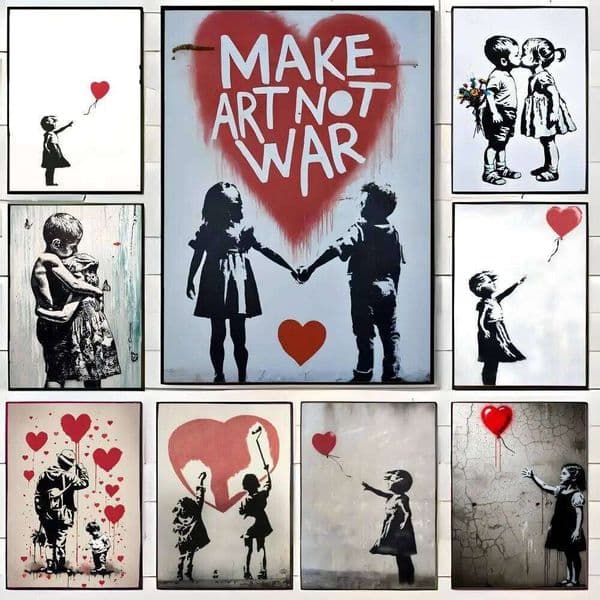 b-Banksy g-Graffiti Boy Girl with b-Balloon Wall Art Print Poster Decorative Mural Home Decor Gift Unframed 26L0611