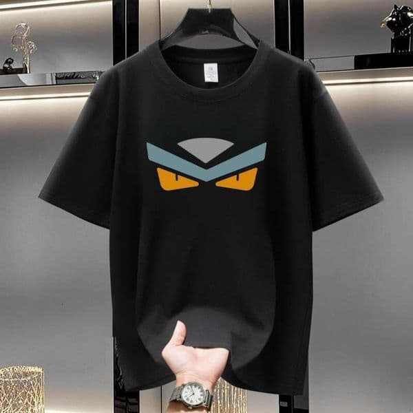 High-Profile Trendy Spring-Summer New Short-Sleeve T-Shirt With Monster Eyes And Letter Print, Loose Casual Fit For Men