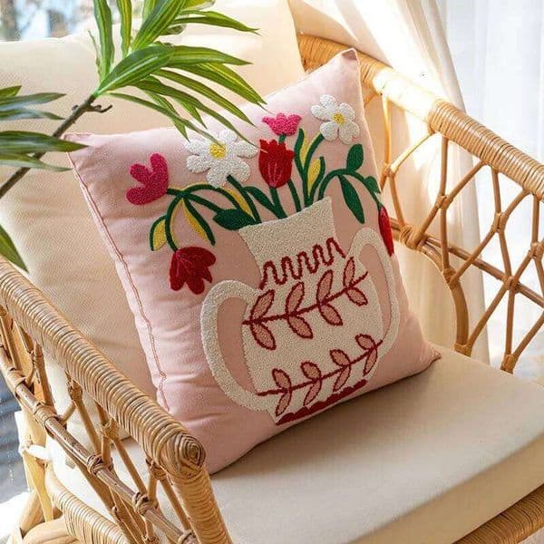 Scandinavian Floral Vase Cushion Cover Peach Skin 2D Print Pink Flower Throw Pillow Case Sofa Decorative Pillowcase Home Decor 26Y0611