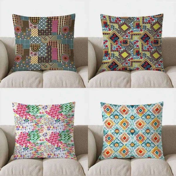 Pillow Case Colorful Geometric Patchwork Pattern Double-sided Printed pillow Short plush Suitable living room sofa throw cushion cover 26Y0611