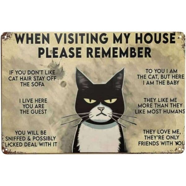 Funny Cat Tin Sign Vintage When Visiting My House Design Retro Metal Wall Art for Home or Coffee Bar Boho Decor - W260611