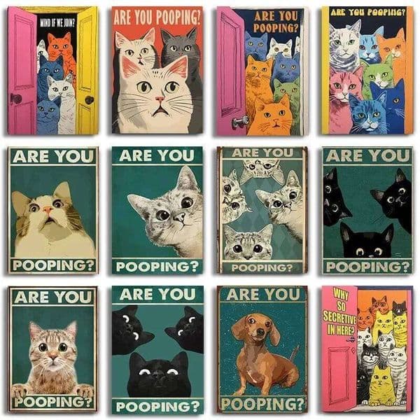 Are You Pooping Posters Funny Bathroom Sign Canvas Prints Cute Black Cat Art for Painting Wall Pictures Toilet Decor W260611