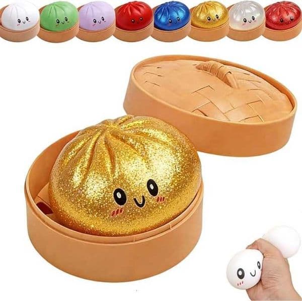 Giant Dumpling Squeeze Toy Realistic with Bamboo Steamer Soft Slow Rebound Sensory Squeeze Toy Relief Anxiety Fidget Stress Ball M260611