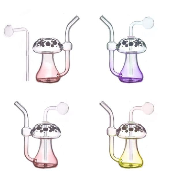 Travel Colorful Mini Mushroom Design glass oil burner pipe Travel Luminous water bongs hookah pipes with Downstem smoking oil banger bowl