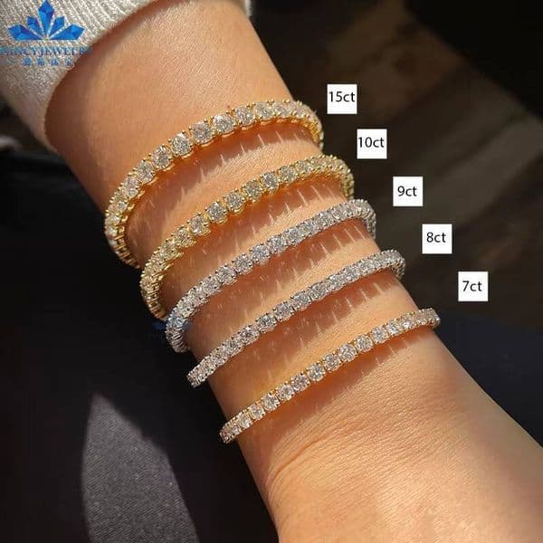 Real Gold CVD HPHT Lab Grown Diamond Tennis Bracelet Bangle for Women 18K 14K White Gold 3mm 4mm 5mm GRC Certificates
