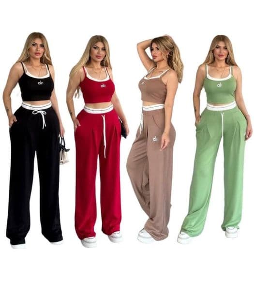Sports brand Women's Tracksuits spring /summer 2026 new fashionable and casual sexy suspender wide leg pants women's two-piece set