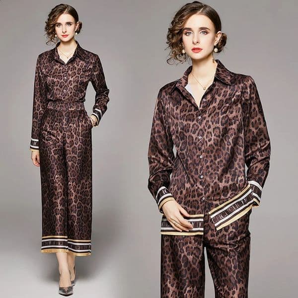 Spring European and American Fashion Letter Printed Slimming Shirt with Loose Positioning Wide Leg Pants Set 260609