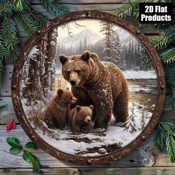 Vintage Metal Tin Sign Retro Brown Bear Wall Art 8x8 Inch Home Bar Decor W260611