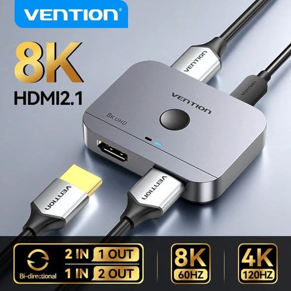 Vention 21 Splitter 8K 60Hz 4K120Hz Bi-Direction 2 in 1 out for TV Xbox PS4 5 -compatible Monitor Switcher 260530