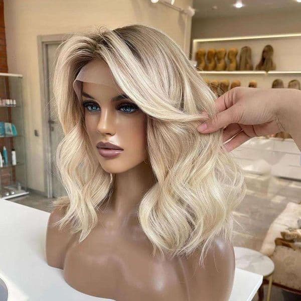 Glueless Preplucked 360 Full Transparent Swiss Lace Wig Ash Brown Blonde Highlights Short Synthetic Hair