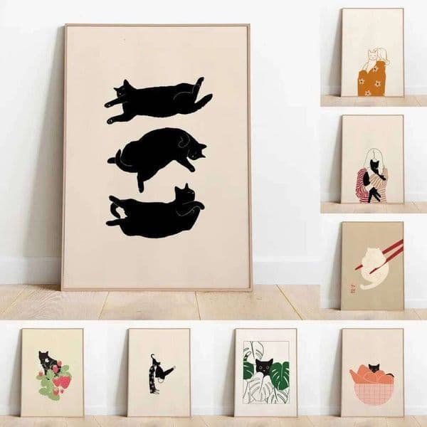 Minimalist Aesthetic Cute Animal Wall Art Illustration Poster Sleepy Kitties Canvas Painting Home Decor Cat Lover Gift 26L0611