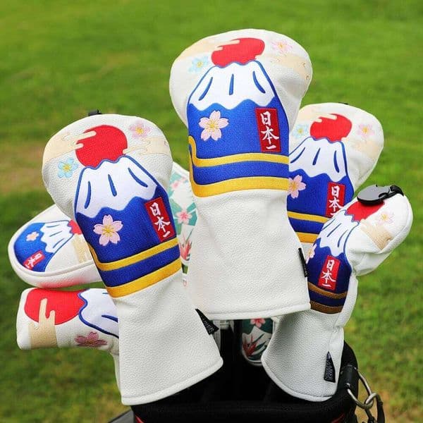 PU Leather Japan Mountain Full Embroidery Headcover Golf Driver Wood Hybrid Head Covers J260611