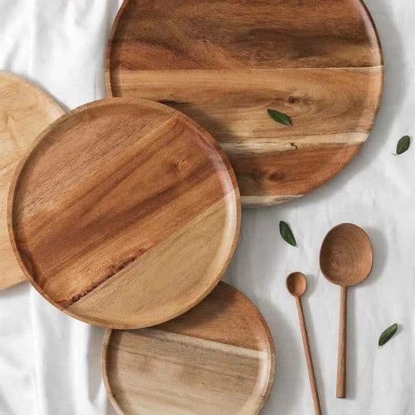 DIY 2026 New Thinking 15/20/25cm Wooden Plate Round Tea Wooden Dining Plate Snack Bread Dried Fruit Plate C260611