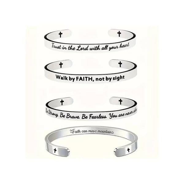 Best-Selling Product: 4-Piece Set Of Stainless Steel Faith Bible Verse Bracelets, Religious Jewelry, Adjustable Bracelets For Women