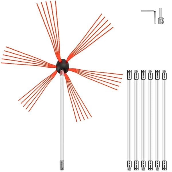 23-Foot Kit, With 7 Nylon Flexible Rods, Rotating Cleaning Drill Bit, Chimney Brush Set, Easy To Clean
