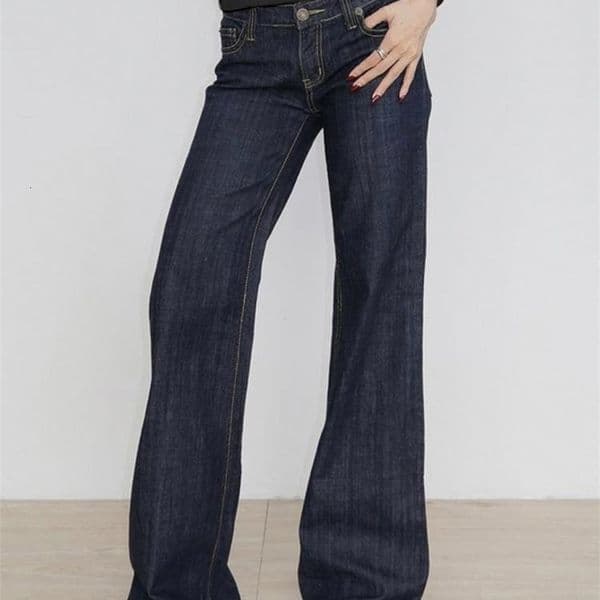 Womens Slim Fit Flared Jeans Y2K Vintage Low Rise Stretch Denim Pants with Embroidery Distressed Style for Everyday Outfits 260611