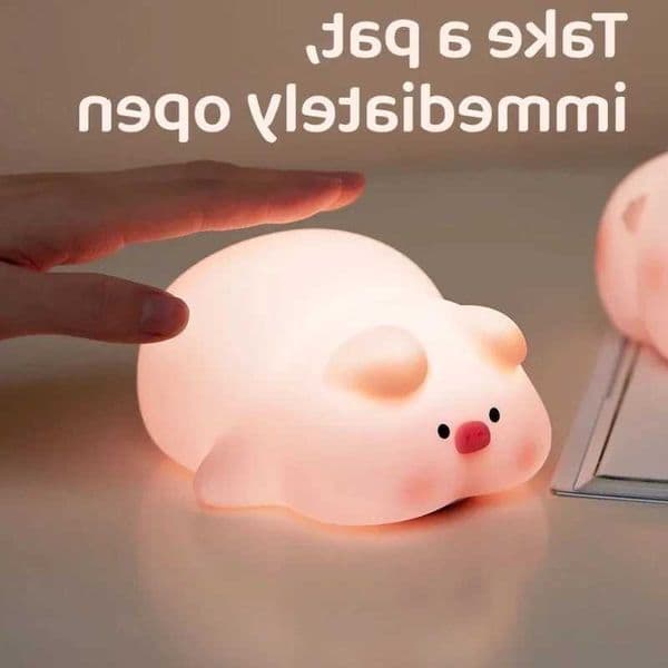 Night Cute Silicone Pink Piggy Light USB Rechargeable Pat Control LED Lamp for Kids Bedroom Room Decor Children Gift Lovely M260612