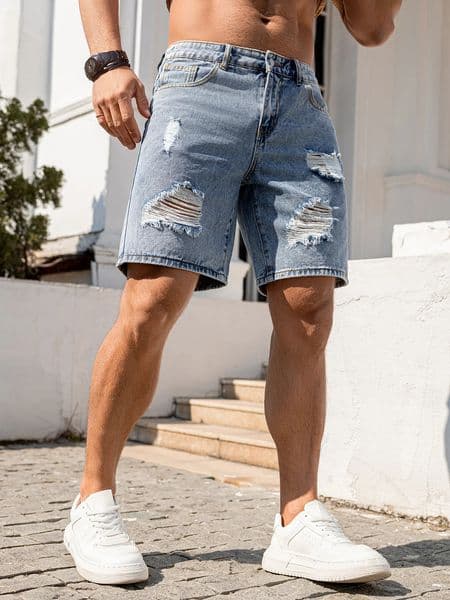 2026 Mens Summer Loose Fit Blue Distressed Denim Shorts All Occasion Wear CasualPartyVacation Versatile Trendy Pants Ripped Jeans Size XSXL 260612