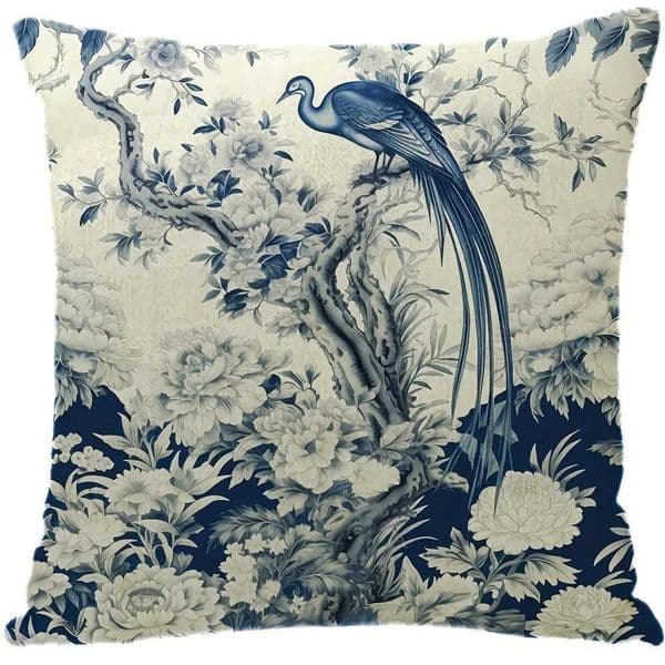 Blue and white porcelain crane decorative lowcase tra-soft polter material living ro sofa backrest car lowcase J260612