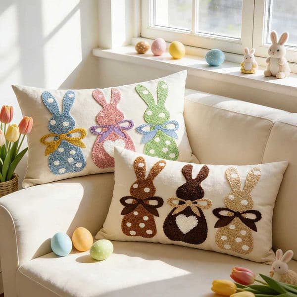 30x50cm Rabbit Embroidered Throw low Cover Linen Plush Cute Stamping Waist Cushion Cover Decor He Easter Bunny lowcase J260612