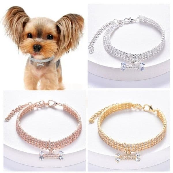 Pet Supplies Cat Collar Adjustable Necklace With Dia Zircon Bone Pendant Jewelry Metal Copper Puppy Collars Dog Supplies dog cat Free Shipping Shipping004 003 002