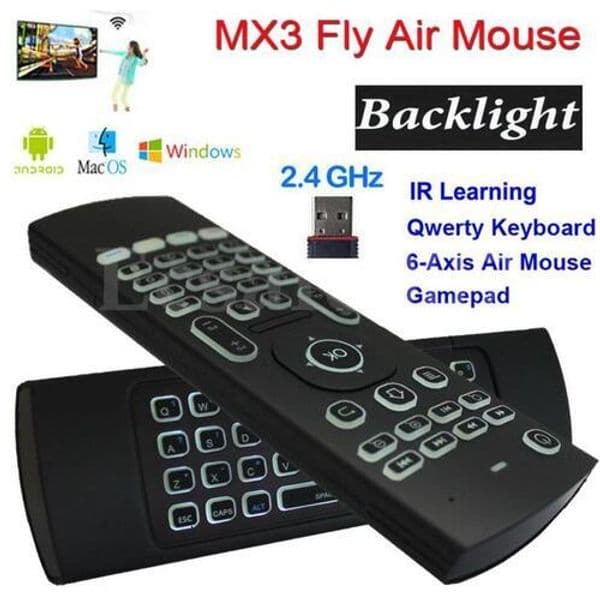 MX3 Backlight Keyboard With IR Learning 2.4G Wireless Remote Control Fly Air Mouse Backlit For Android TV Box PC i8 T3 32 264