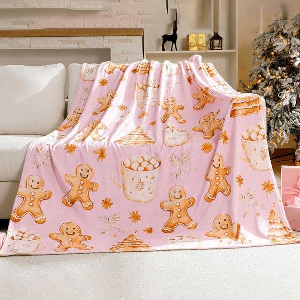 Man Gingerbread Christmas Throw Blanket for Adults Holiday Tree and Cookie Theme for Bedroom Couch Travel Home Decor D260612
