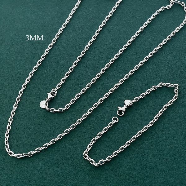 Exquisite 925 sterling silver 3mm cross chain necklace and bracelet set O-chain available in sizes 40-75cm 260611