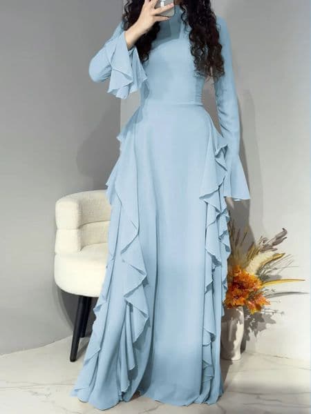 Eid Women Dress Muslim Abaya Ruffle Long Dresses Solid Vestido Largos Party Caftan Jalabiya Ramadan Dubai Kaftan Robe 260610