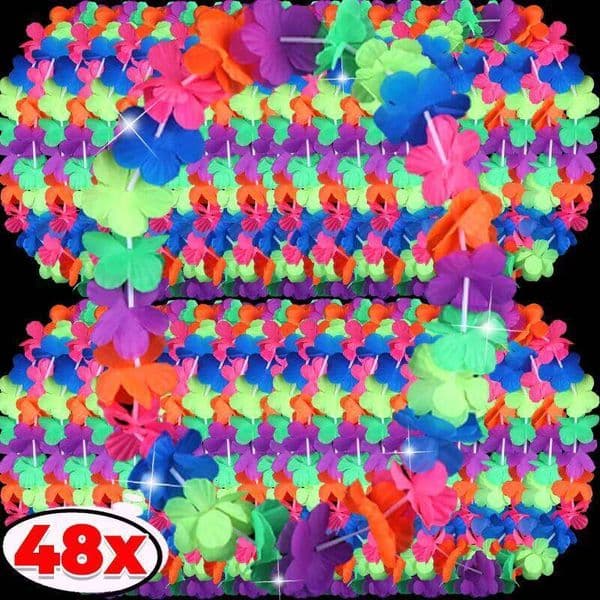 5/48Pcs Fluorescent Hawaiian Artificial Flower Wreath Garlands Beach Birthday Pool Party Necklace Decoration Supplies W260612