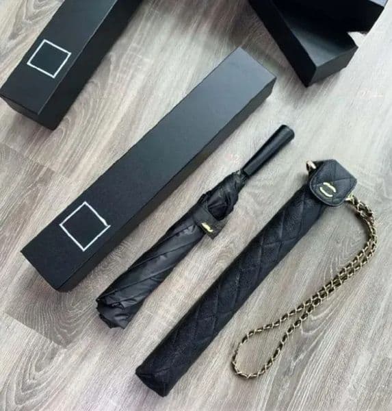 2026 Classic Black perfume Umbrella Women, cologne Long Handle With PU Case, Elegant Design For Rain Or Shine Gp20260612