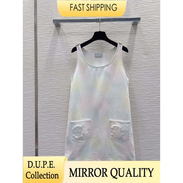 Designer Tie Dye Tank Dress Women Rhinestone Pocket Top Luxury Brand Style Summer Casual Vestido De Festa Camisole Long Shirt