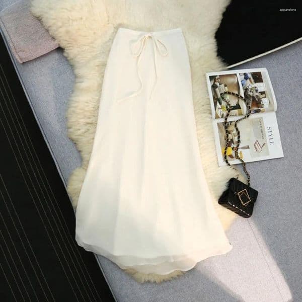 Skirts Summer Simple Fashion Casual Versatile Skirt Women's High Waist And Thin Temperament Drawstring Strap Fishtail Long