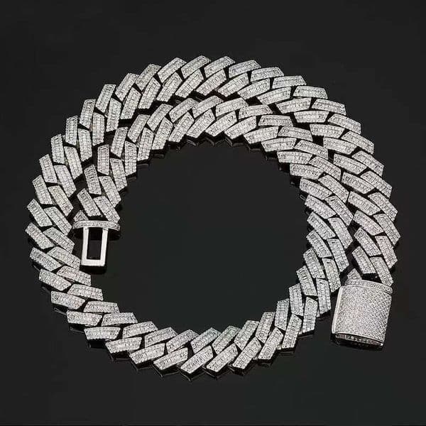 15Mm Fashion Hip Hop Jewelry Baguette Diamond Men Necklace Sterling Sier Fully VVS Moissanite Cuban Link Chain