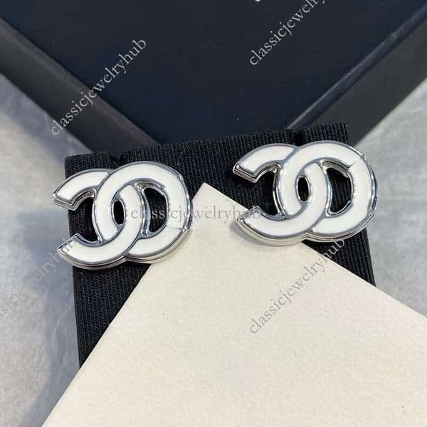 cc earrings designer for women channels White Enamel Drop Glaze C-Shaped Letter Earrings Versatile Simple Elegant Stud Earrings And Necklace For Women