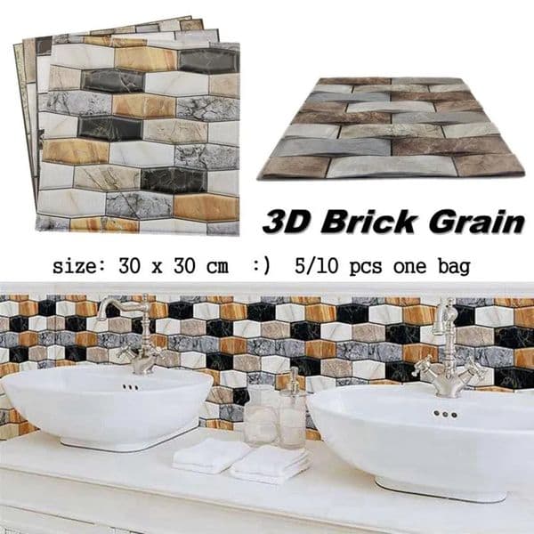 Luxury Designer Decor Wall Stickers 10Pcs 3D room Marble Pattern Sticker PVC Waterproof Self-Adhesive Paper 30X30cm Brick Grain Bathroom Dec 06