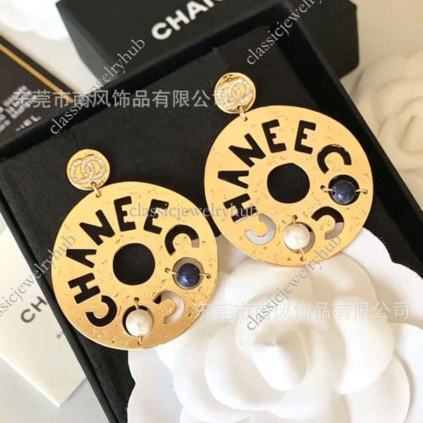 cc earrings designer for women channels Exaggerated Letter Metal Hoop Earrings Real Gold Plated Brass Material Versatile Earrings