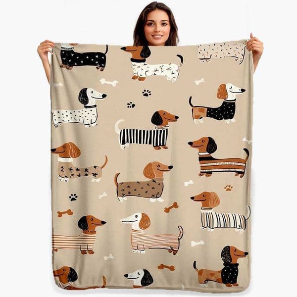 Dachshund 1 Print Flannel Blanket - Brown Black and White Comfortable Dog Pattern for Home or Travel Suitable for All Seasons D260612