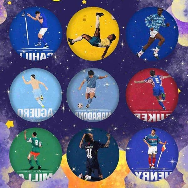 Soccer Football Player Round Snap-in Brooches Rock Band Lapel Pins Badges Fan Collection Accessories Jewelry Handmade GiftsR260612