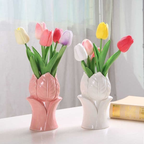 Nordic ceramic tulip-shaped vase decoration for living room bedroom dining room creative floral art craft L260606