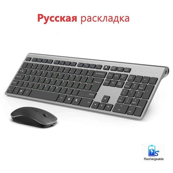 2.4G Rechargeable Wireless Keyboard and Set, Full Size Russian layout USB Mute Mouse for Notebook Laptop Mac Desktop TV 26Y0612