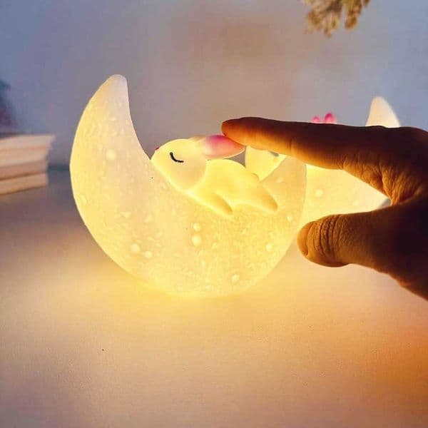 Moon Night Light Light Sleep Rabbit Night Light Bedroom Bedside Atmosphere Light Cute Creative Desktop Decoration Soft Light M260612