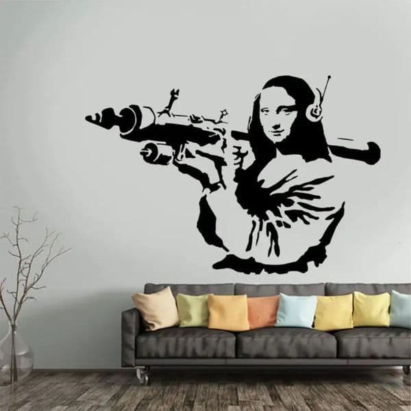 Luxury Designer Decor Banksy Vinyl Wall Decal Mona Lisa Rocket Launcher, Davinci Art room Graffiti Sticker Decoration For Home 21