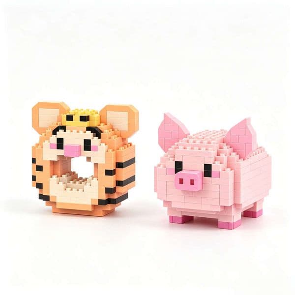 Tiger & Pig Animal Micro Building Blocks Set, Cute Donut & Standing Brick Figures