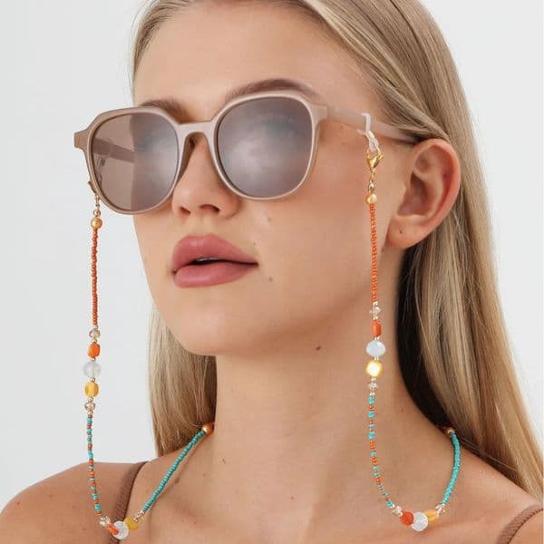 Glass Filled Rice Bead Glasses Chain Colorful Round Beads Women Pink Flower Anti Slip Chain Fashion Trend Versatile Daily260611